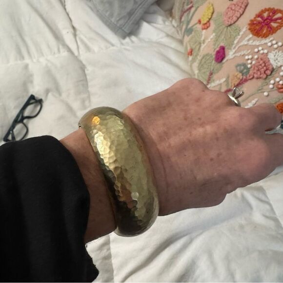 J Crew Hammered Metal Goldtone Cuff - Picture 1 of 7